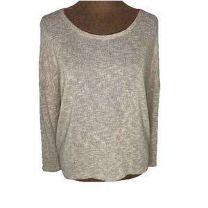 Women's Lightweight Beige Preppy Sweater 3/4 Sleeve Faux Button Back Size Small